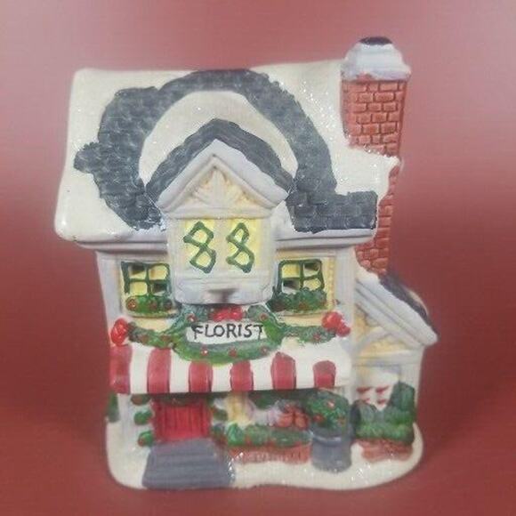 Christmas Village Vintage 5” Holiday Ceramic Florist, Porcelain Miniature - Picture 1 of 7